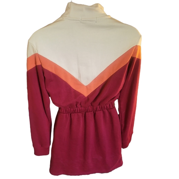 Bershka Colorblock Retro Pullover Sweatshirt Dress in XS Marroon, Cream & Orange - Picture 5 of 6